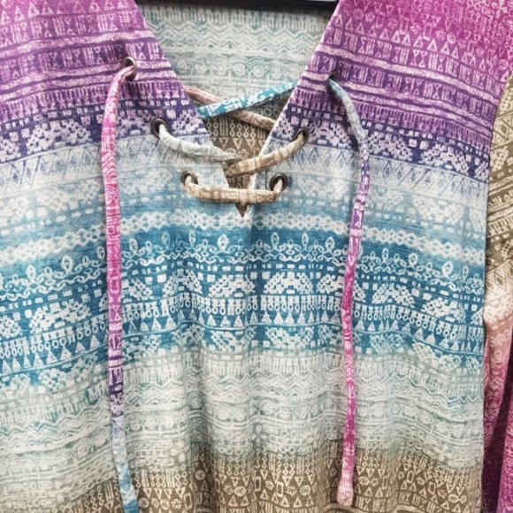 NWT Ruff Hewn Small Boho Lace Up Front Top - Picture 3 of 6
